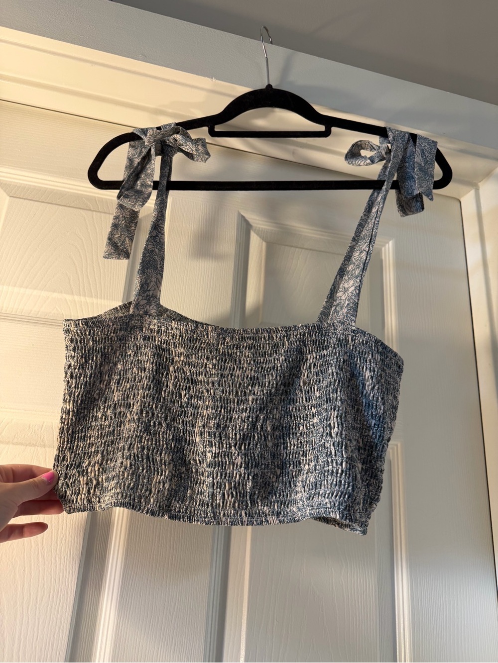 SHEIN Blue Smocked Tie-Strap Crop Top
